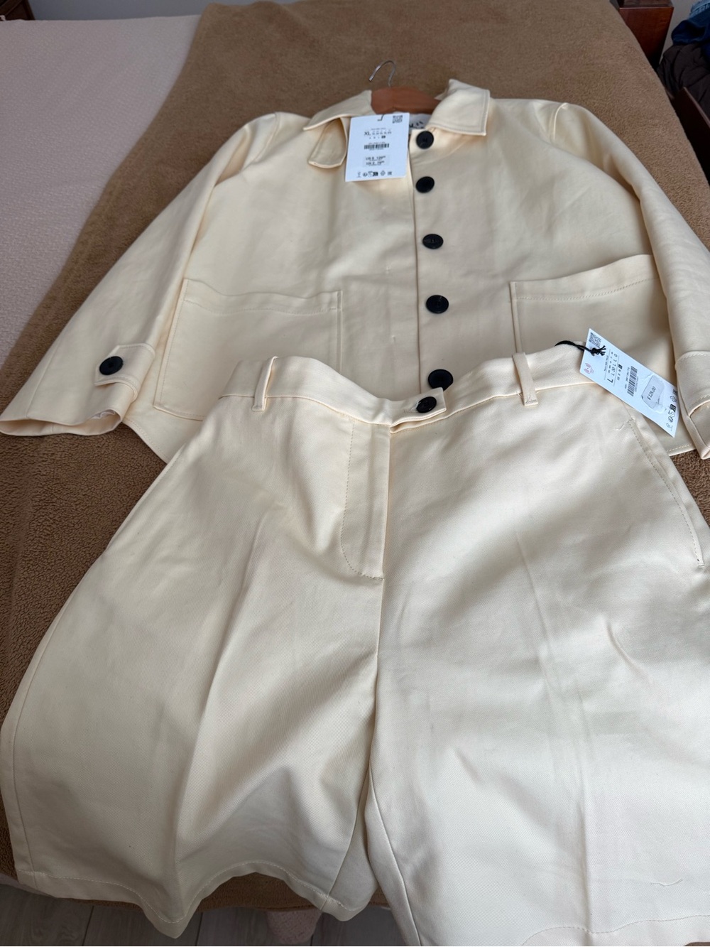 ZARA butter Yellow cotton Short Trench Coat/ shorts set SZ XL/ L NWTsell the set - Picture 3 of 12